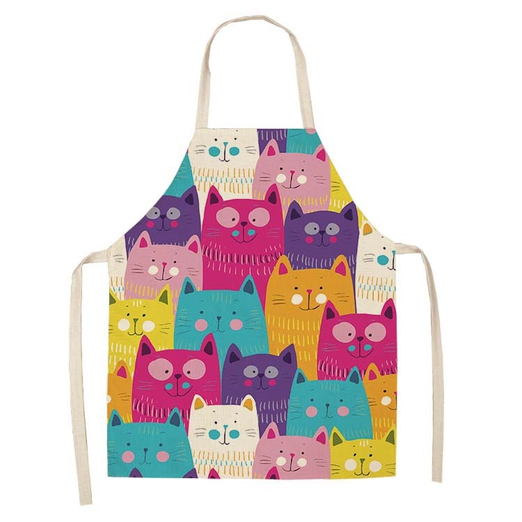 Home Cooking For Cats - 面白い黒猫プリントキッチンエプロン女性用家庭料理ベーキングアクセサリーノースリーブリネンよだれかけクリーニングピナフォアデランタル