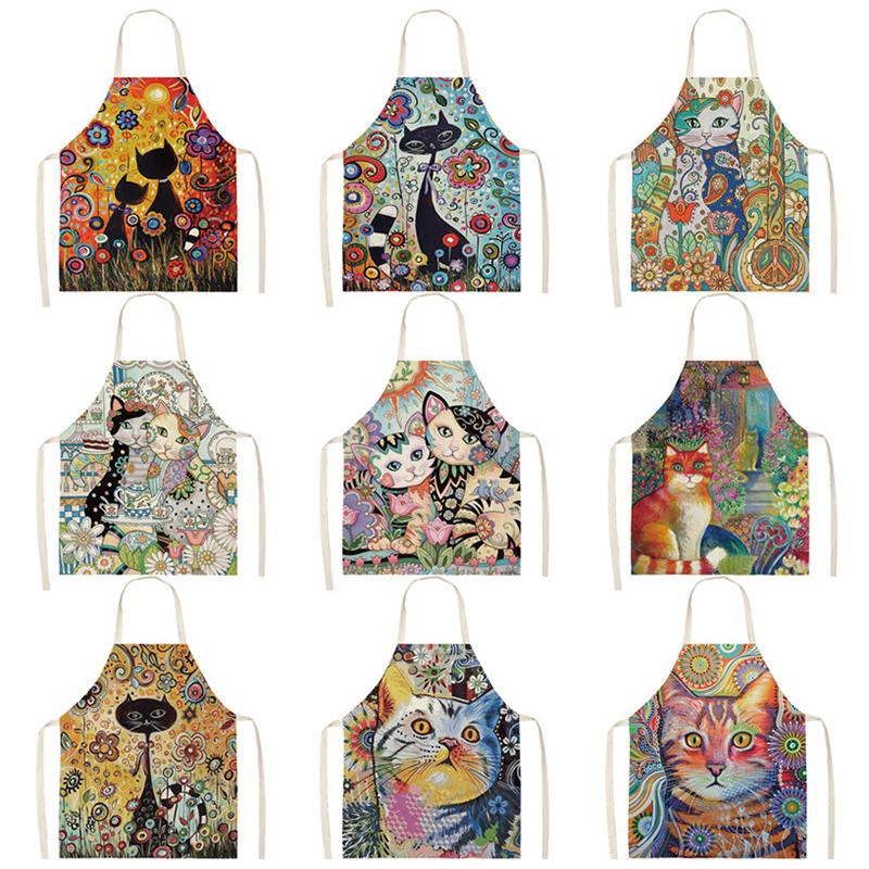 Home Cooking For Cats - 花柄のキッチンクッキングエプロン,かわいい猫のプリント,綿,ノースリーブ,男性と女性用,ベーキングアクセサリー,wq162