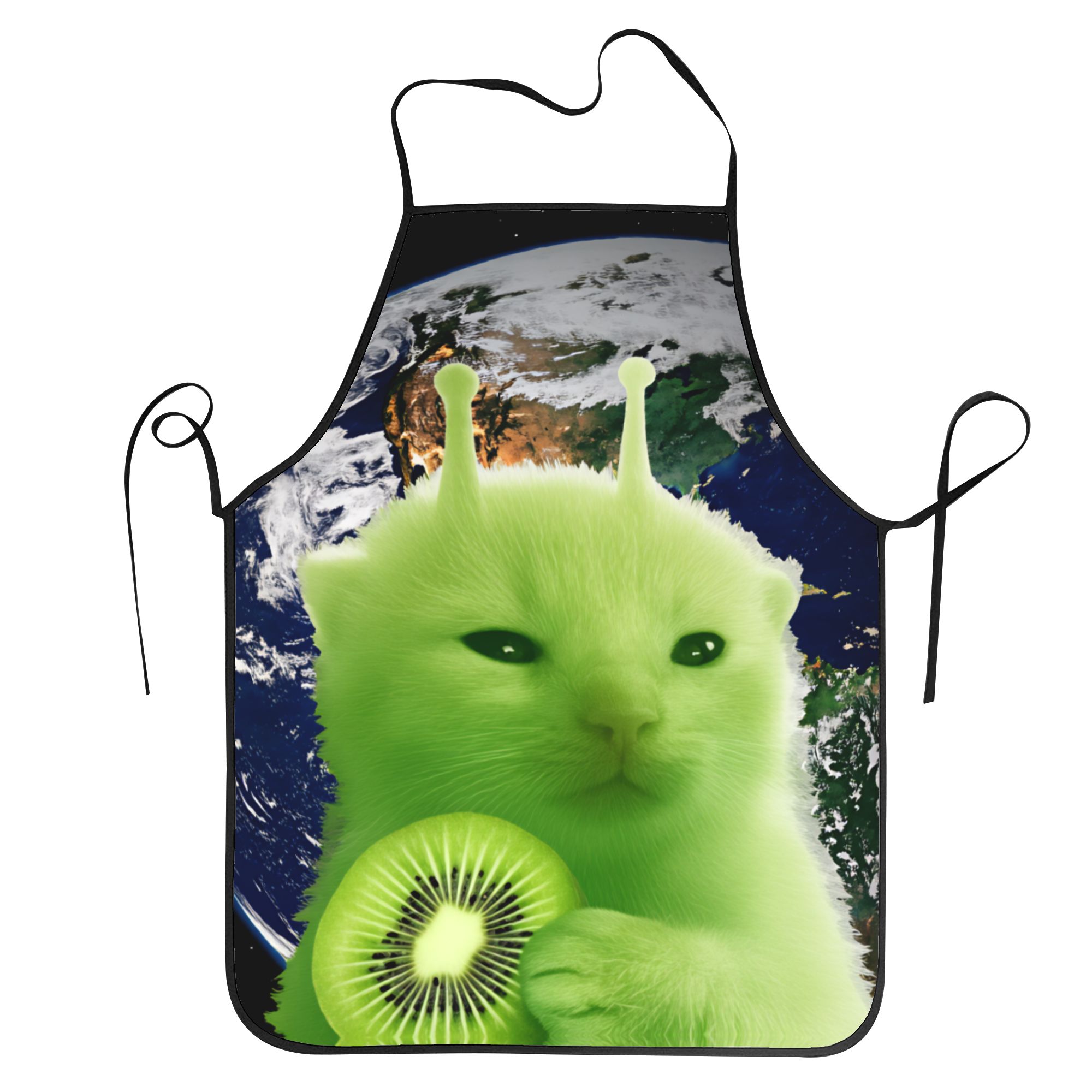 Home Cooking For Cats - グリーンフルーツスペースキャットエプロン クッキングファッションキッチンアクセサリー 大人用ホームエプロン ポケットなし