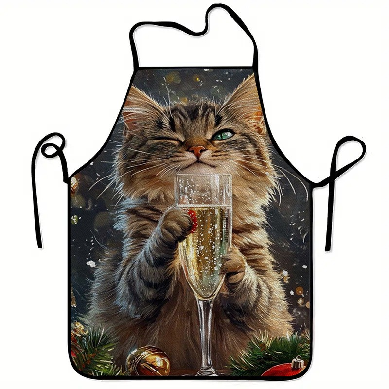 Home Cooking For Cats - 猫柄プリントエプロン、スタイリッシュな家庭用作業服、調理用キッチンエプロン、耐久性のある家庭用掃除用エプロン、洗って再利用可能