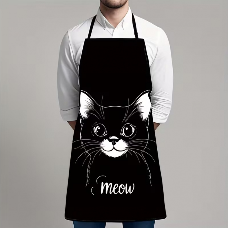 Home Cooking For Cats - 楽しい動物をテーマにしたエプロン1枚、かわいい黒猫「ニャー」レトロデザインエプロン、ユニセックス、工芸、ベーキング、絵画、キッチンや家庭掃除、家庭料理、シェフ、ウェイター、カフェ、バーベキューレストランエプロンに最適、21。 7× 28. 7インチ、家族や友人への完璧なホリデーギフト