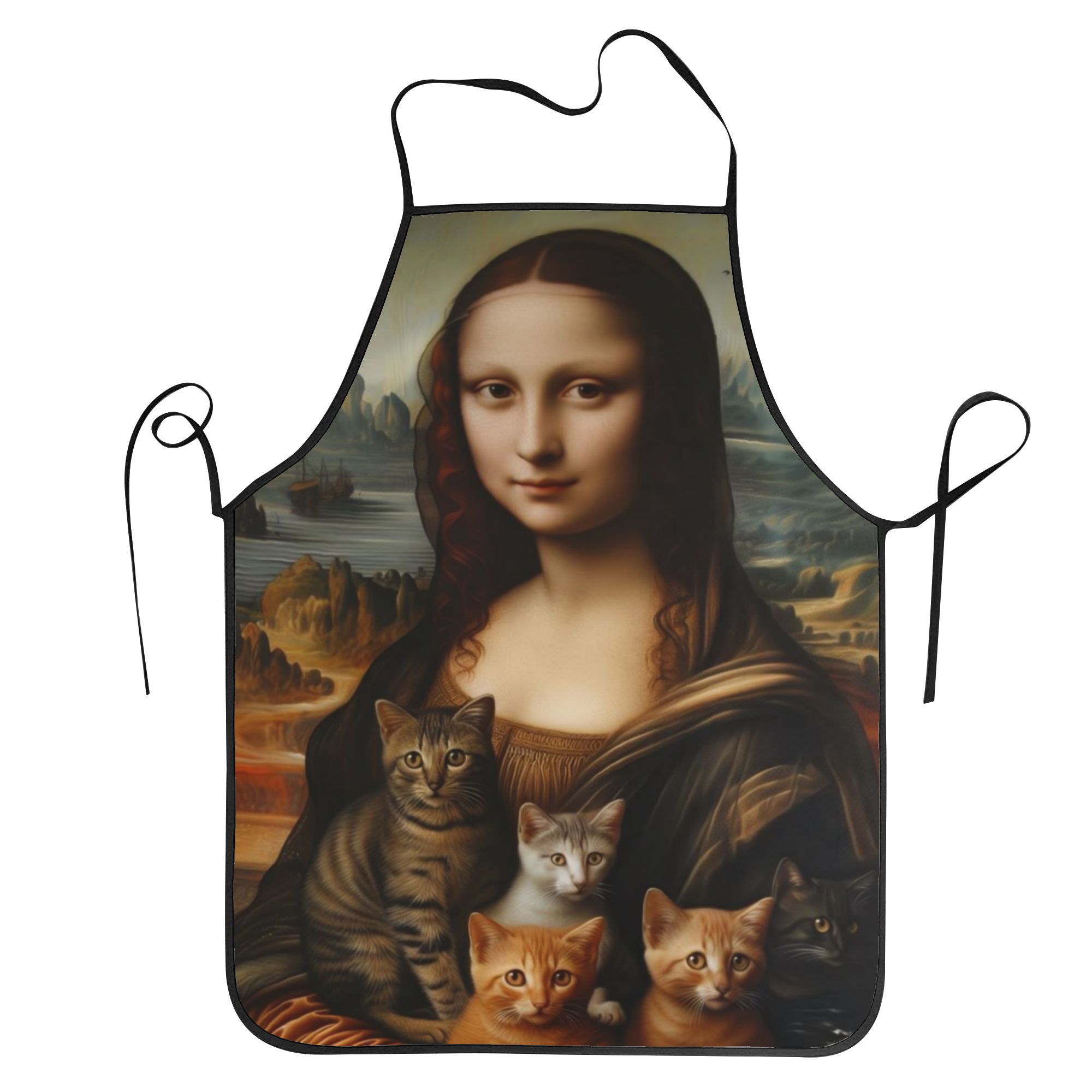 Home Cooking For Cats - 猫好きモナリザエプロン クッキングファッションキッチンアクセサリー 大人用ホームエプロン ポケットなし
