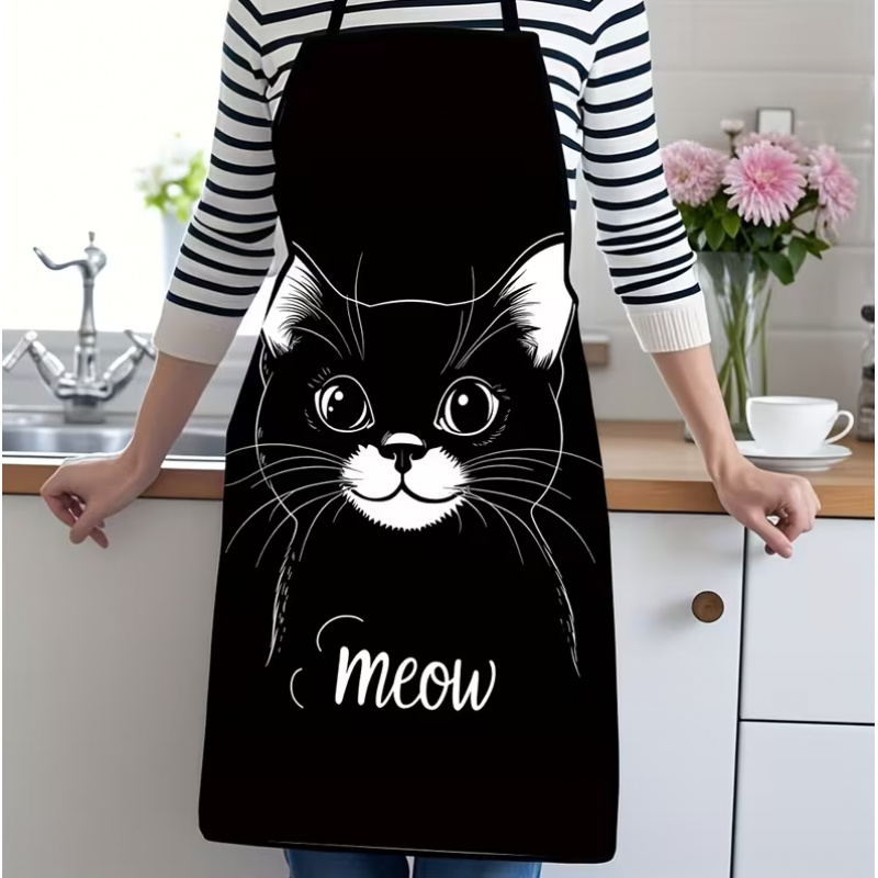 かわいい黒猫プリントエプロン、1枚組、家庭用BBQ調理＆家事 - Home Cooking For Cats のレビューと価格