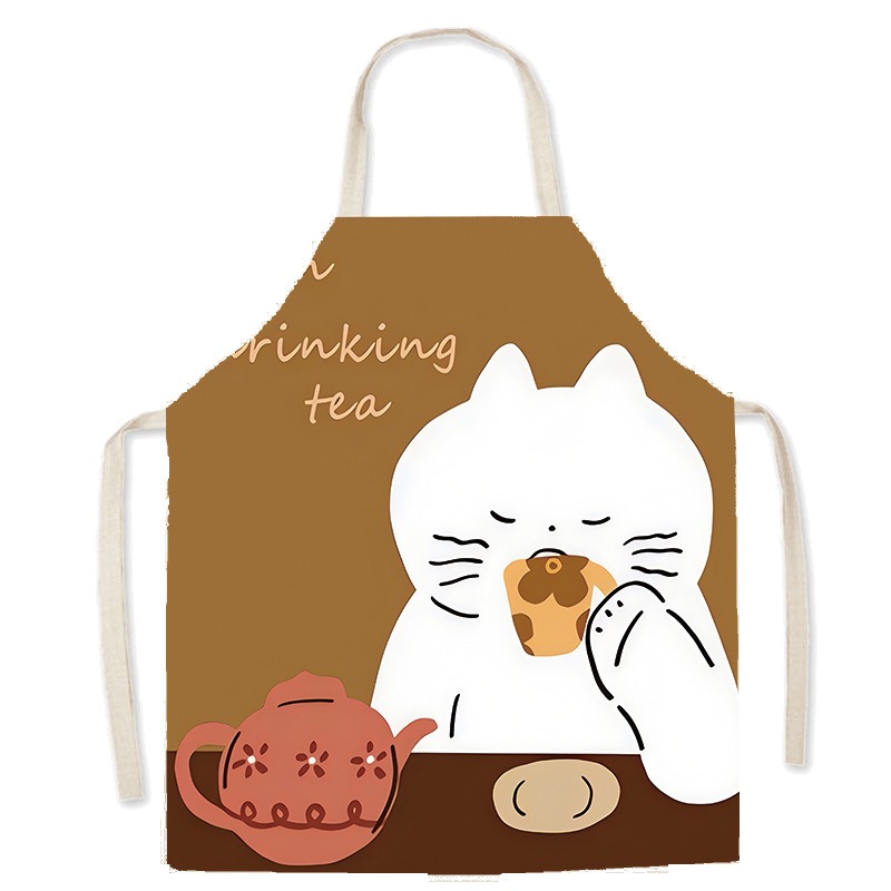 かわいい白猫プリントエプロン居心地の良いコーヒーティータイム - Home Cooking For Cats のレビューと価格