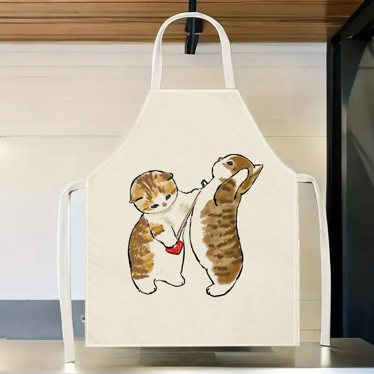 1pc かわいい猫遊びエプロンリネン生地キッチン調理ベーキン - Home Cooking For Cats のレビューと価格