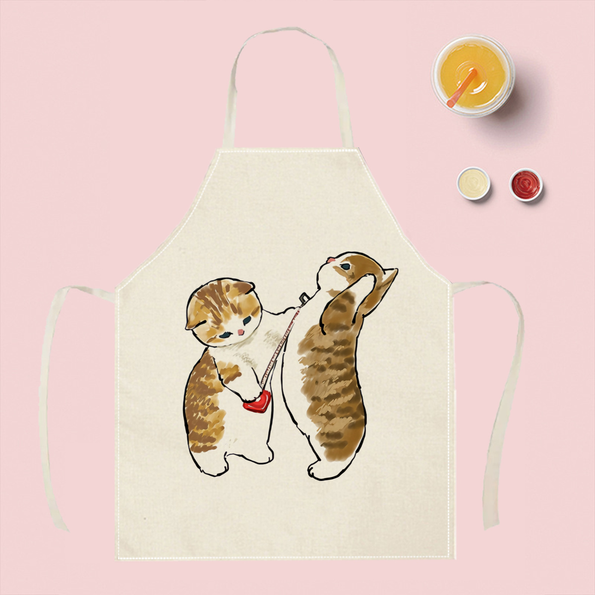 1pc かわいい猫遊びエプロンリネン生地キッチン調理ベーキン - Home Cooking For Cats のレビューと価格