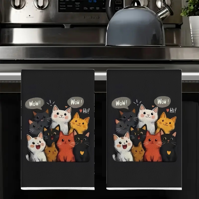 2枚セット、黒背景の猫柄キッチンタオル、40cm*60cmタ - Home Cooking For Cats のレビューと価格
