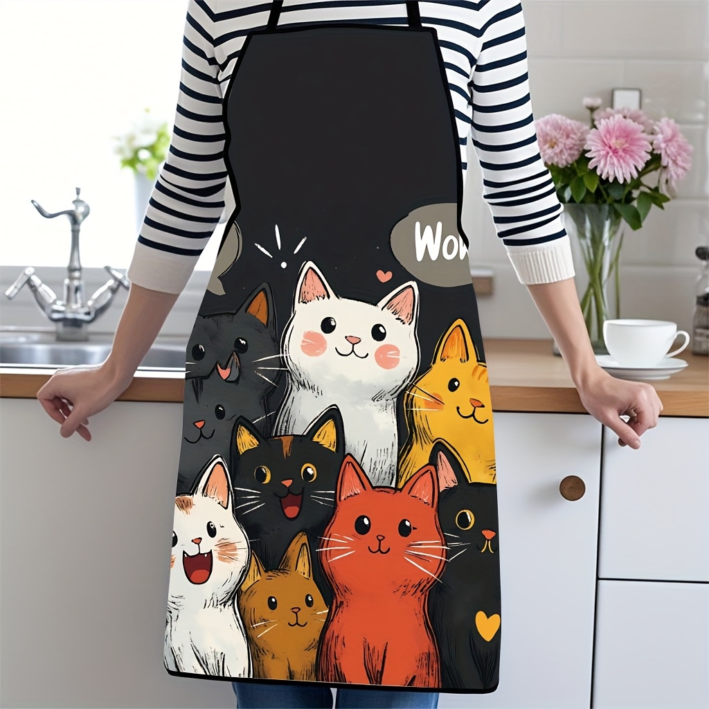 かわいい漫画の猫プリントポリエステルエプロン、鮮やかなハート - Home Cooking For Cats のレビューと価格