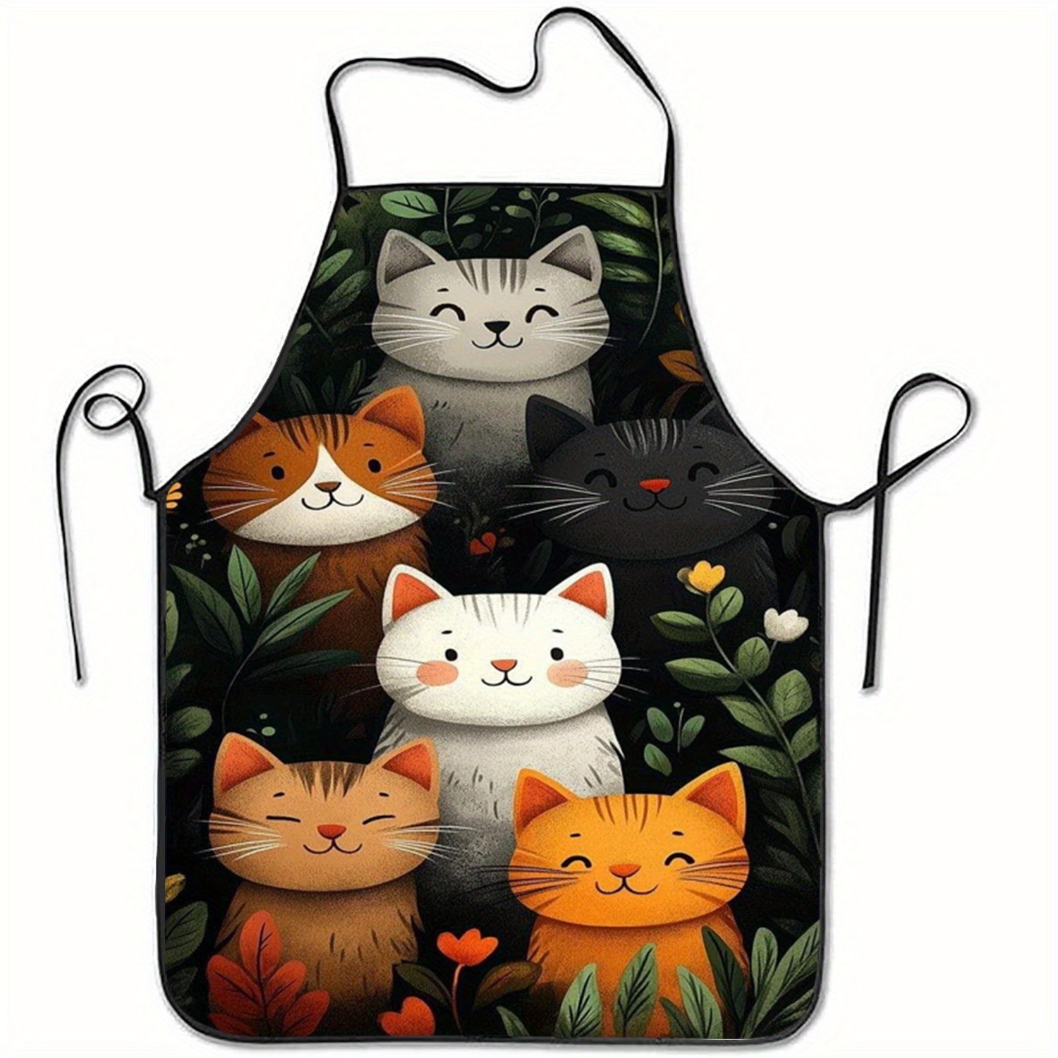 かわいい漫画の猫プリントポリエステルエプロン、鮮やかなハート - Home Cooking For Cats のレビューと価格